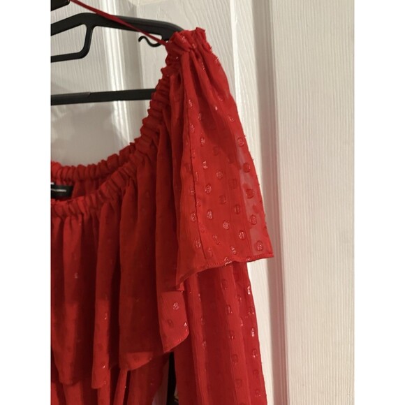 International Concepts INC Red Off Shoulder Polka Dot Shimmering Blouse Size XL - Picture 3 of 14
